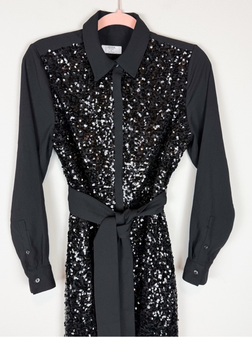 Untuckit Black Sequin Crepe Lexie Shirt Dress Long Sleeve Midi Size 6 - Picture 4 of 11